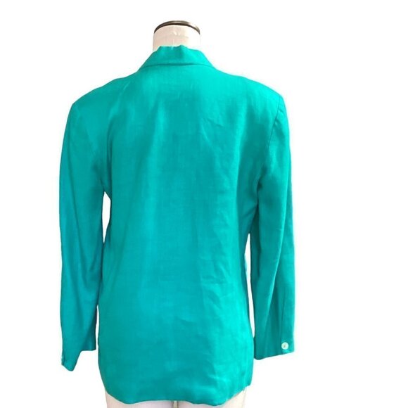 Talbots Petite Collection Sz 10 Linen Blazer Jacket Teal/Blue-Green 69N - Picture 4 of 7